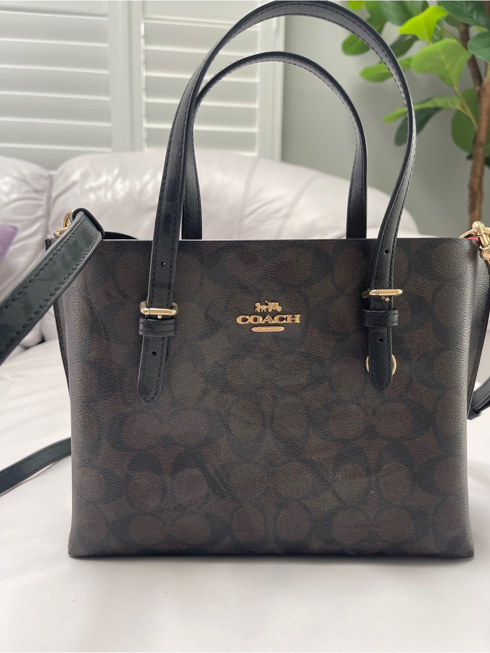 Coach Signature Satchel in Brown and Black with Gold Hardware